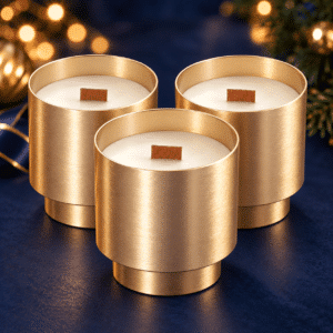 Set of 3 Gold Wood Wick Candles